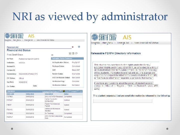 NRI as viewed by administrator 