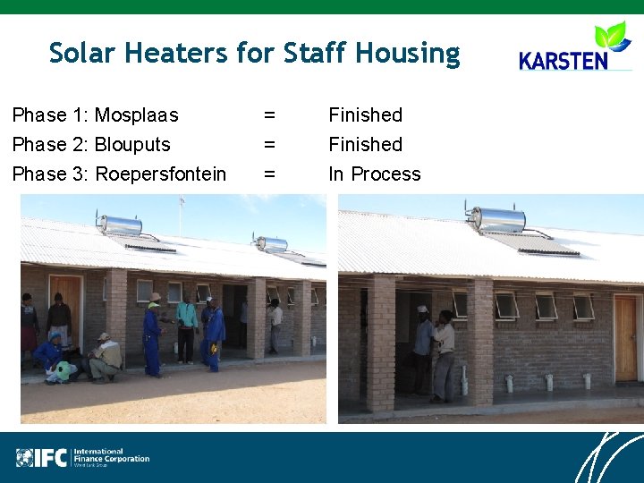Solar Heaters for Staff Housing Phase 1: Mosplaas Phase 2: Blouputs Phase 3: Roepersfontein