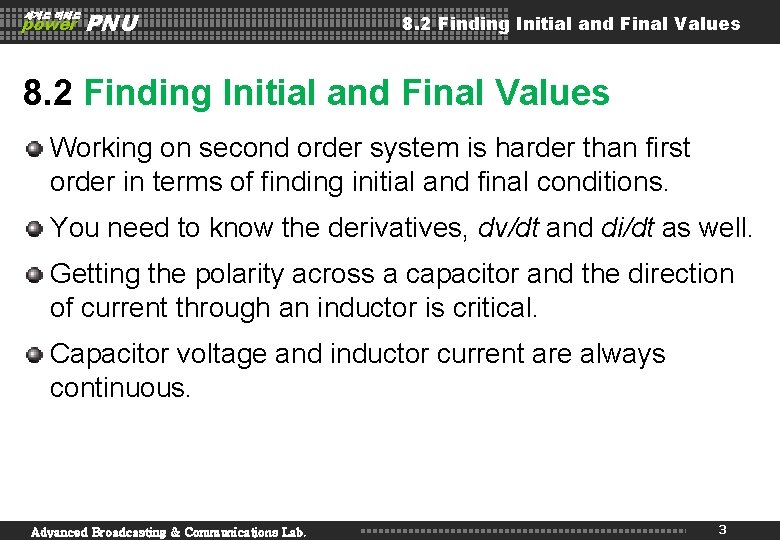 세계로 미래로 power PNU 8. 2 Finding Initial and Final Values Working on second