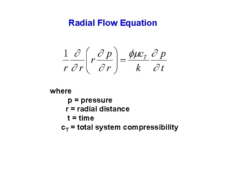 Radial Flow Equation where p = pressure r = radial distance t = time