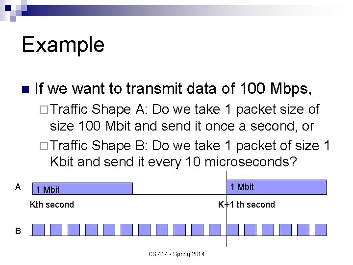 Example n If we want to transmit data of 100 Mbps, ¨ Traffic Shape