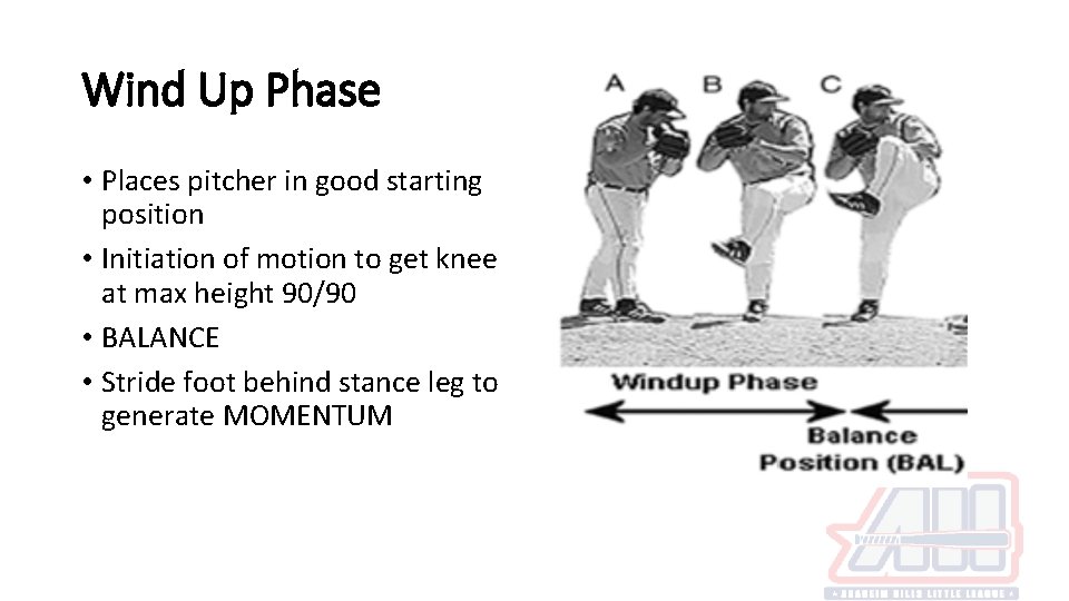 Wind Up Phase • Places pitcher in good starting position • Initiation of motion Wind Up Phase • Places pitcher in good starting position • Initiation of motion