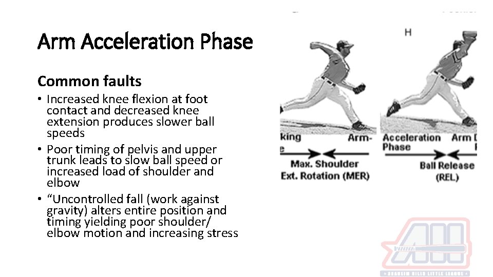 Arm Acceleration Phase Common faults • Increased knee flexion at foot contact and decreased