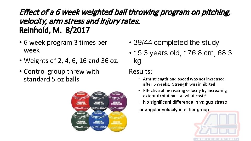 Effect of a 6 week weighted ball throwing program on pitching, velocity, arm stress