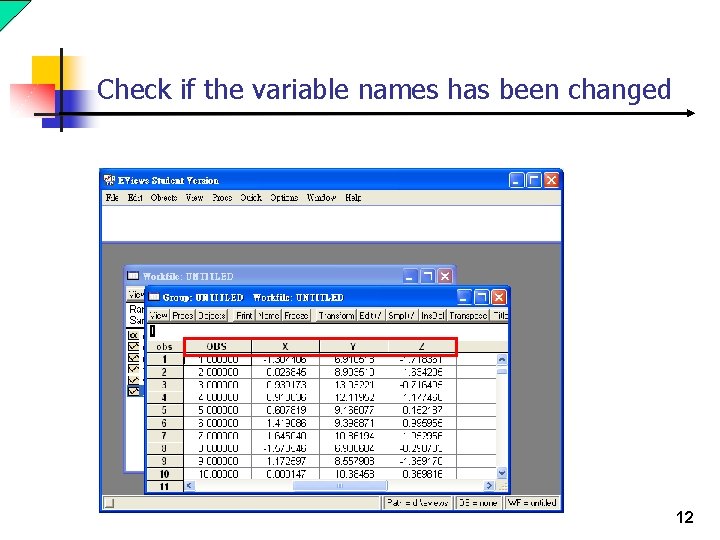 Check if the variable names has been changed 12 