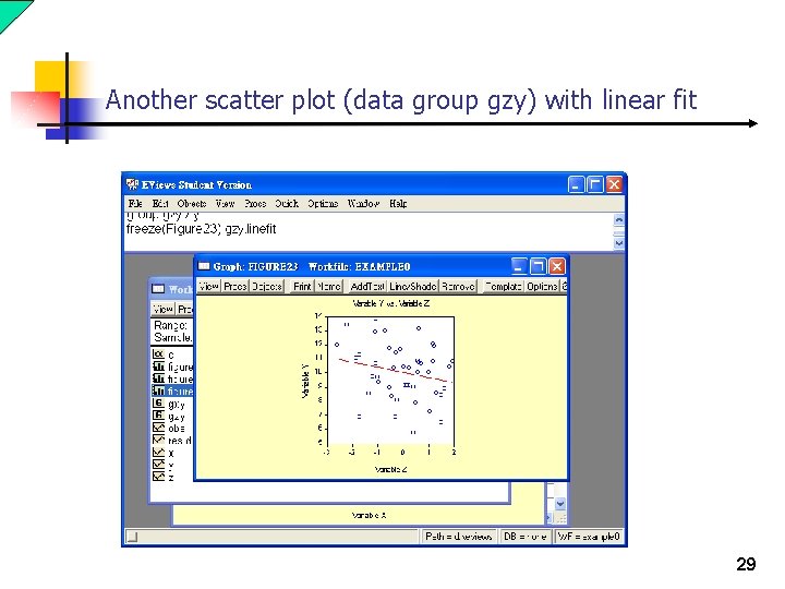 Another scatter plot (data group gzy) with linear fit 29 