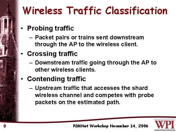 Wireless Traffic Classification • Probing traffic – Packet pairs or trains sent downstream through