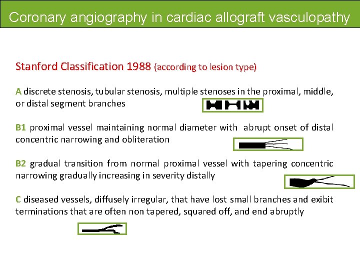 Coronary angiography in cardiac allograft vasculopathy Stanford Classification 1988 (according to lesion type) A
