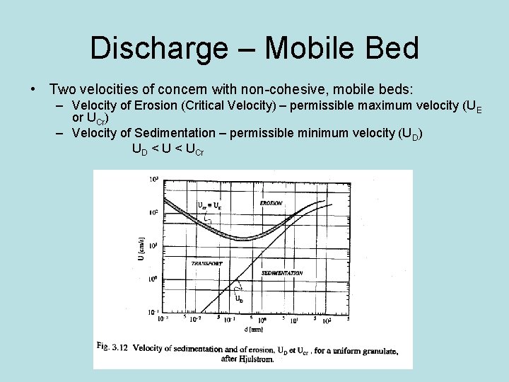 Discharge – Mobile Bed • Two velocities of concern with non-cohesive, mobile beds: –