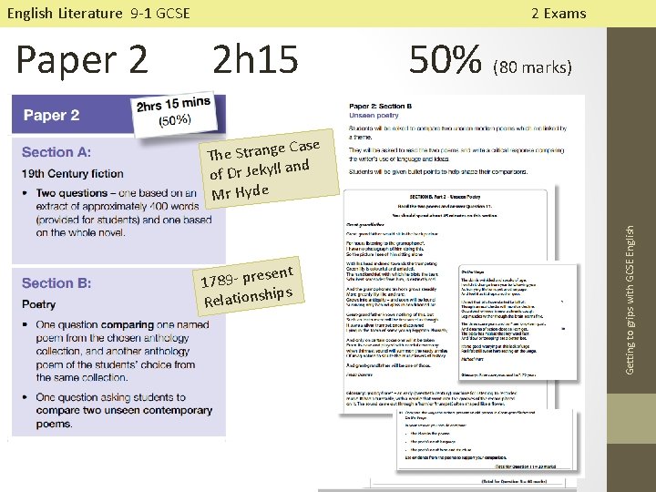 English Literature 9 -1 GCSE 2 h 15 50% (80 marks) Case The Strange