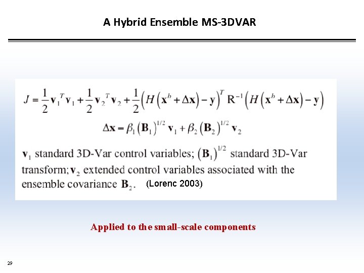 A Hybrid Ensemble MS-3 DVAR (Lorenc 2003) Applied to the small-scale components 29 
