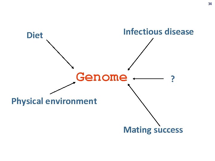 34 Infectious disease Diet Genome ? Physical environment Mating success 