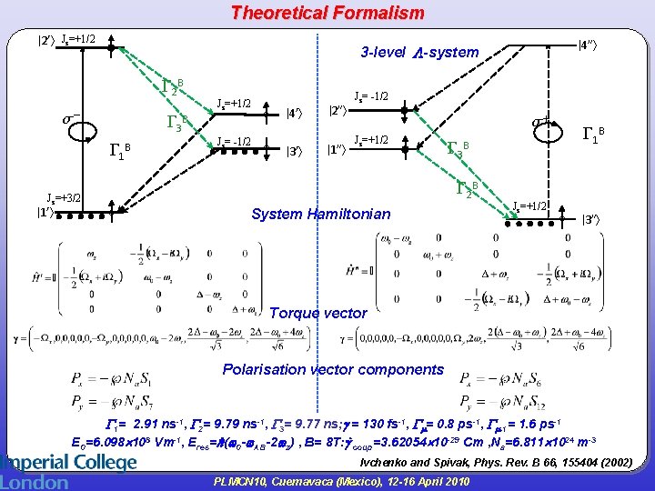 Theoretical Formalism 2’ Jz=+1/2 2 B Jz=+1/2 3 B 1 B Jz= -1/2 4’