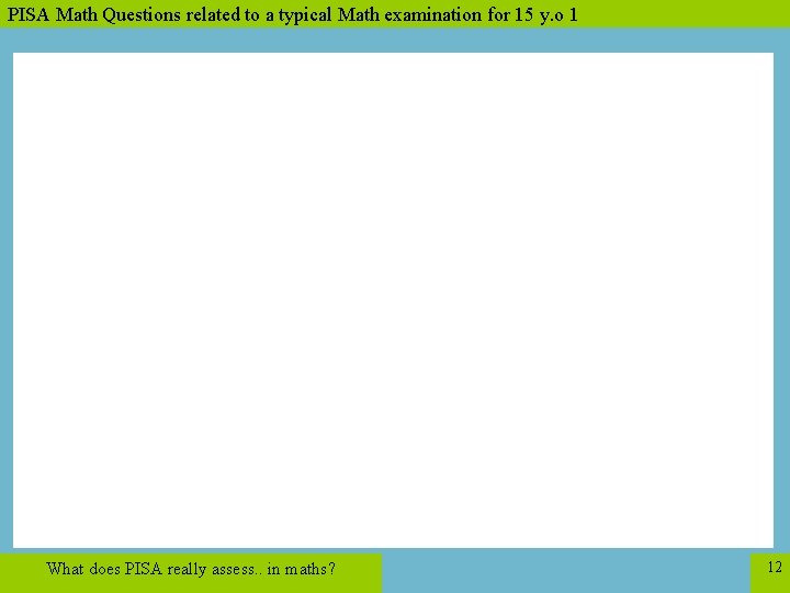 PISA Math Questions related to a typical Math examination for 15 y. o 1