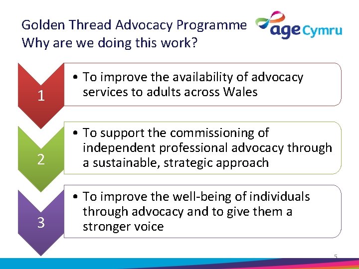 Golden Thread Advocacy Programme Why are we doing this work? 1 • To improve