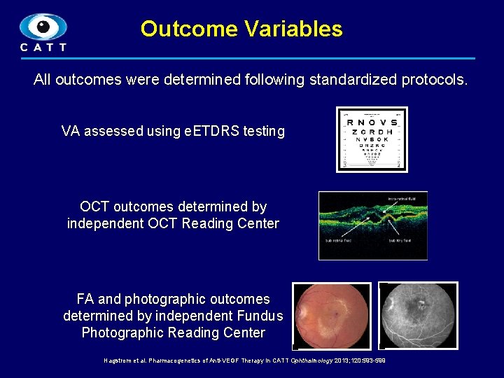 Outcome Variables All outcomes were determined following standardized protocols. VA assessed using e. ETDRS