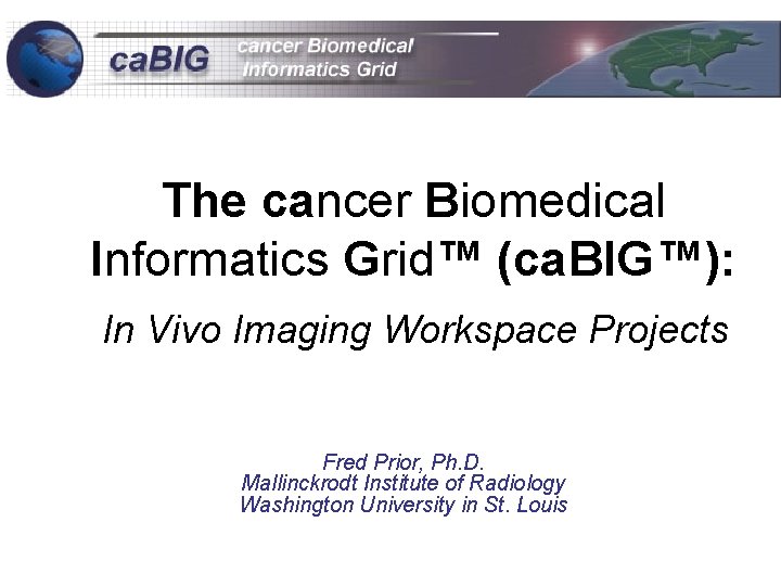 The cancer Biomedical Informatics Grid™ (ca. BIG™): In Vivo Imaging Workspace Projects Fred Prior,