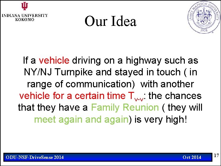 Our Idea If a vehicle driving on a highway such as NY/NJ Turnpike and