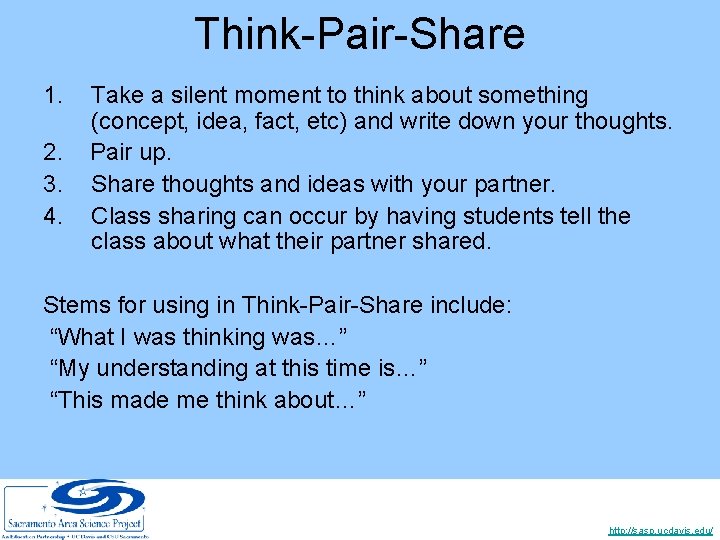 Think-Pair-Share 1. 2. 3. 4. Take a silent moment to think about something (concept,