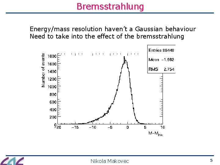 Bremsstrahlung Energy/mass resolution haven’t a Gaussian behaviour Need to take into the effect of