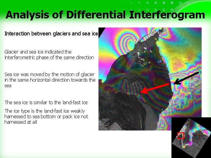 Analysis of Differential Interferogram Interaction between glaciers and sea ice Glacier and sea ice