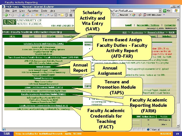 Faculty Activity Reporting Scholarly Activity and Vita Entry (SAVE) Term-Based Assign Faculty Duties –