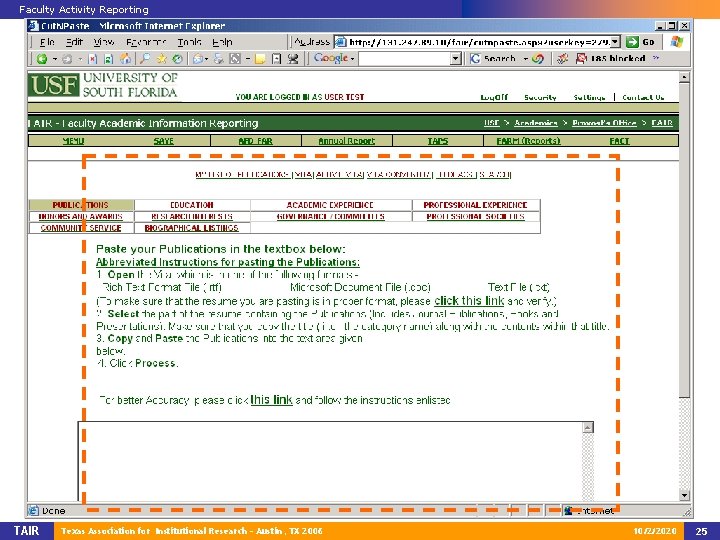 Faculty Activity Reporting TAIR Texas Association for Institutional Research – Austin, TX 2006 10/2/2020