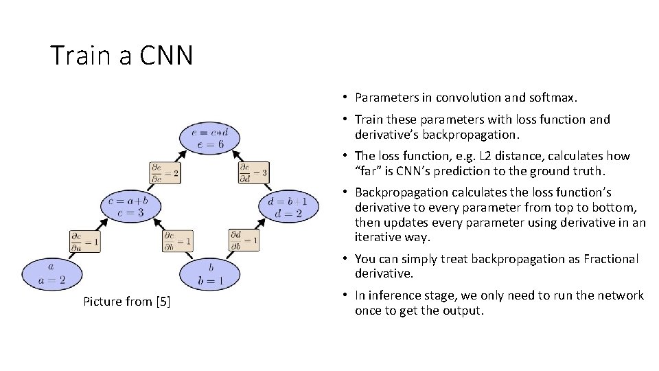 Train a CNN • Parameters in convolution and softmax. • Train these parameters with