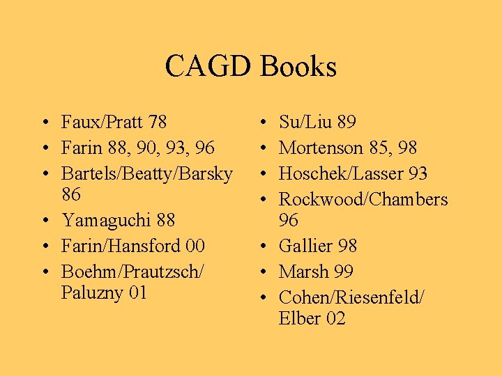 CAGD Books • Faux/Pratt 78 • Farin 88, 90, 93, 96 • Bartels/Beatty/Barsky 86
