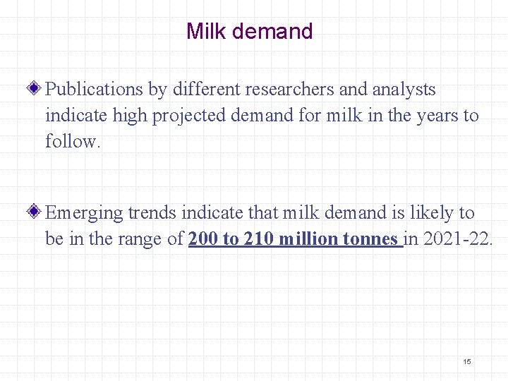 Milk demand Publications by different researchers and analysts indicate high projected demand for milk