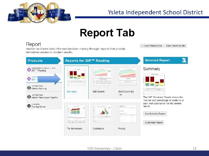 Report Tab YISD Elementary - J. Solis 13 