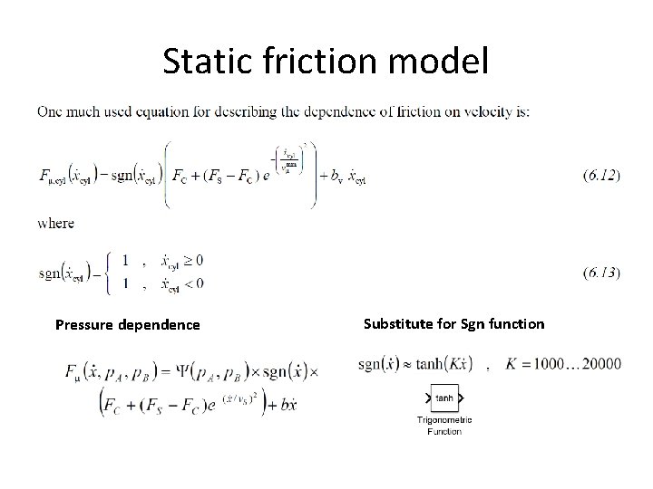 Static friction model Pressure dependence Substitute for Sgn function 