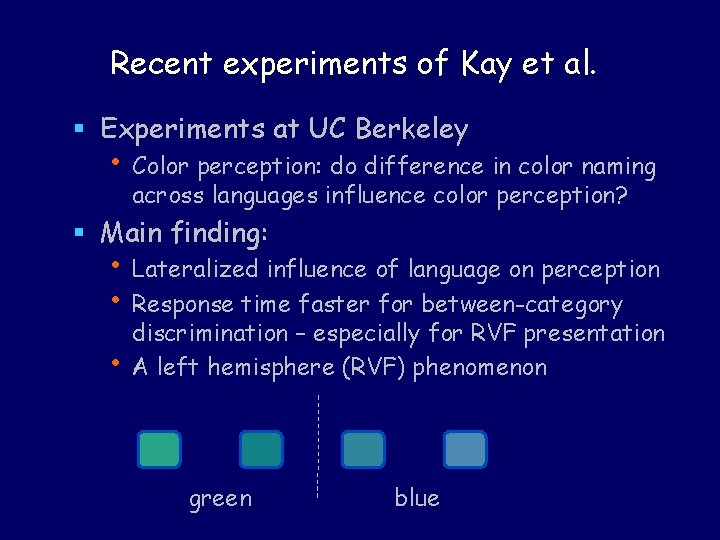 Recent experiments of Kay et al. § Experiments at UC Berkeley • Color perception: Recent experiments of Kay et al. § Experiments at UC Berkeley • Color perception: