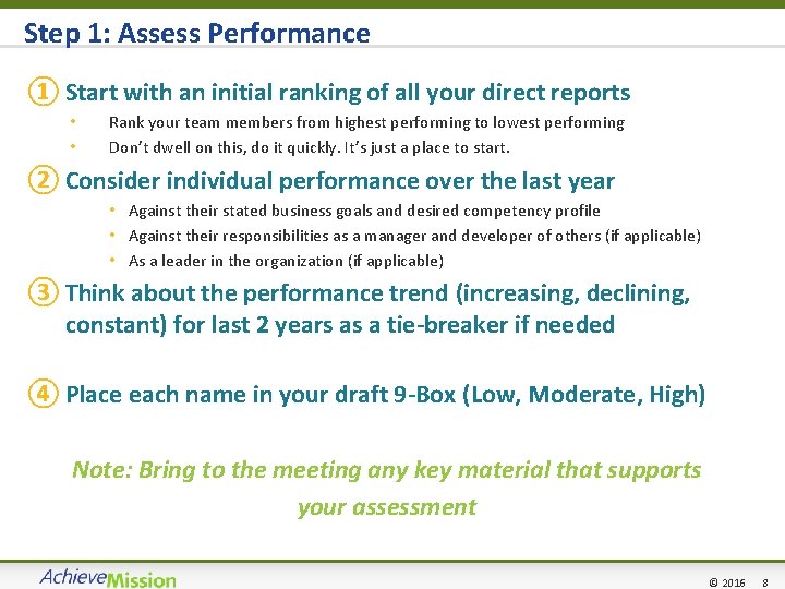 Step 1: Assess Performance ① Start with an initial ranking of all your direct