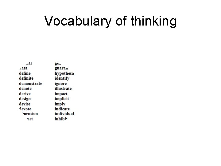 Vocabulary of thinking 
