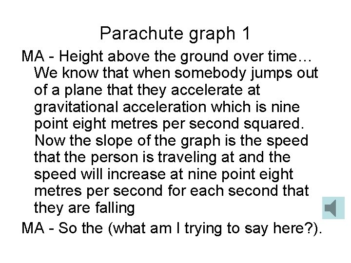 Parachute graph 1 MA - Height above the ground over time… We know that