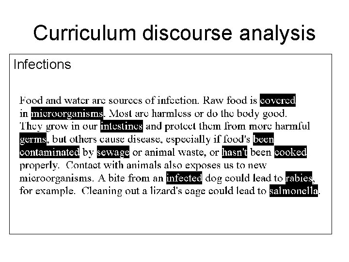 Curriculum discourse analysis Infections 