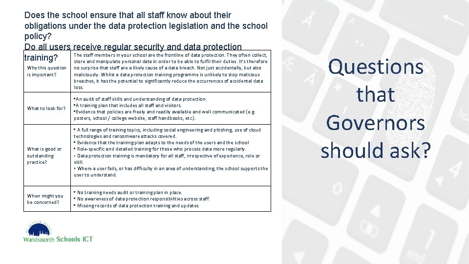 Does the school ensure that all staff know about their obligations under the data