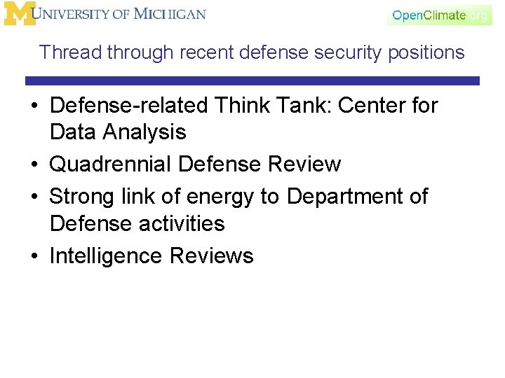 Thread through recent defense security positions • Defense-related Think Tank: Center for Data Analysis