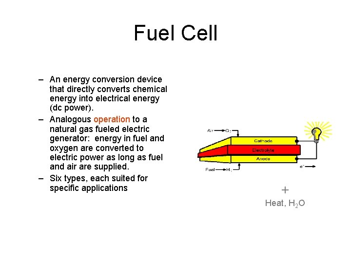 Fuel Cell – An energy conversion device that directly converts chemical energy into electrical