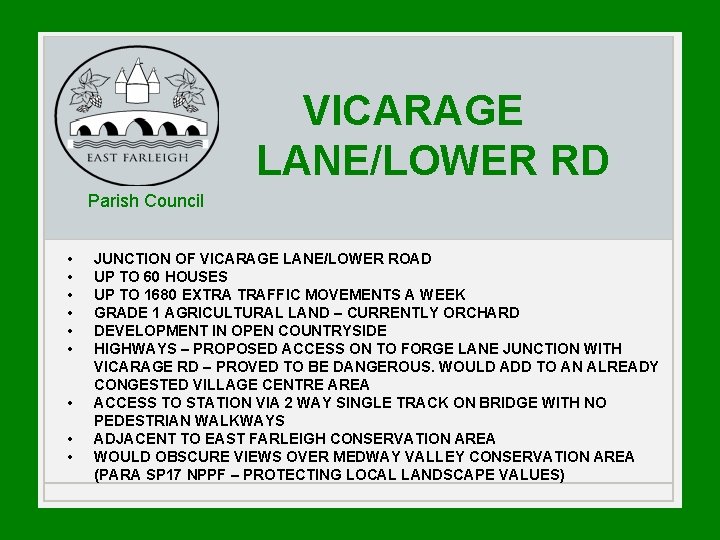 VICARAGE LANE/LOWER RD Parish Council • • • JUNCTION OF VICARAGE LANE/LOWER ROAD UP