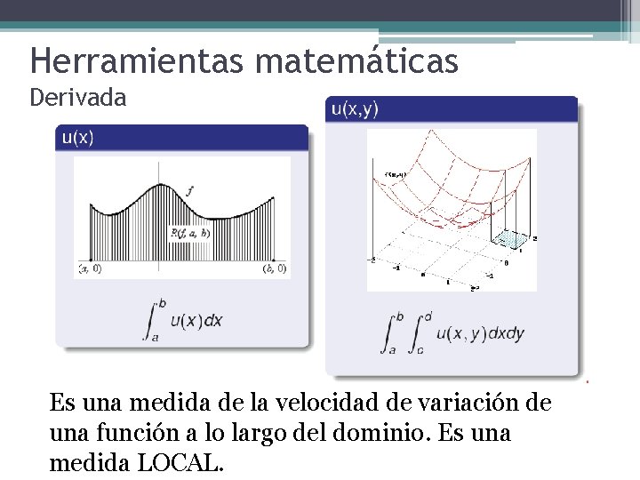 Herramientas matemáticas Derivada Es una medida de la velocidad de variación de una función