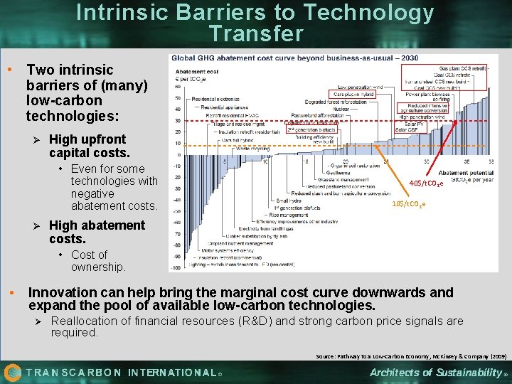 Intrinsic Barriers to Technology Transfer • Two intrinsic barriers of (many) low-carbon technologies: Ø