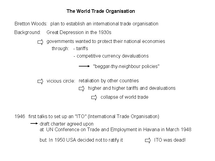 The World Trade Organisation Bretton Woods: plan to establish an international trade organisation Background: