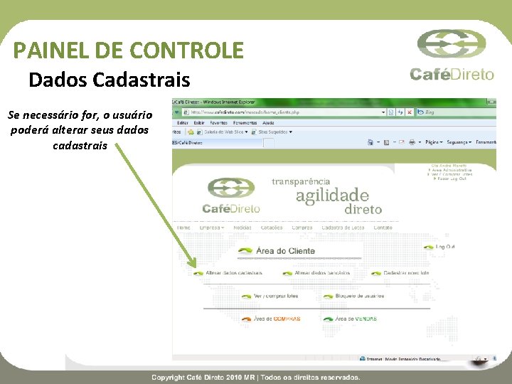 PAINEL DE CONTROLE Dados Cadastrais Se necessário for, o usuário poderá alterar seus dados