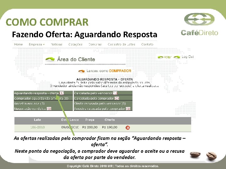 COMO COMPRAR Fazendo Oferta: Aguardando Resposta As ofertas realizadas pelo comprador ficam na seção