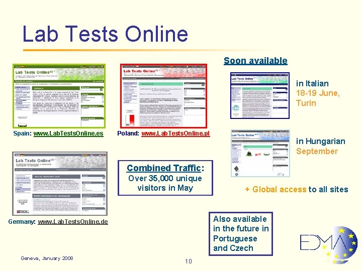 Lab Tests Online Soon available in Italian 18 -19 June, Turin Spain: www. Lab.