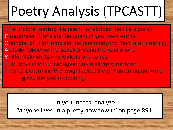 Poetry Analysis (TPCASTT) Title: Before reading the poem, what does the title signify? Paraphrase: