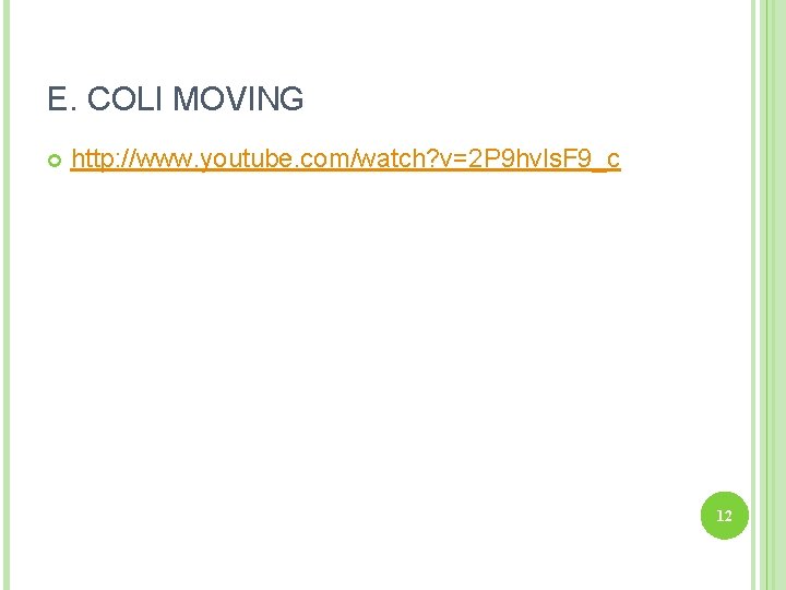 E. COLI MOVING http: //www. youtube. com/watch? v=2 P 9 hvls. F 9_c 12