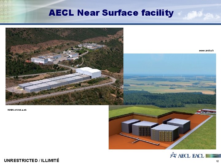 AECL Near Surface facility www. andra. fr www. enresa. es UNRESTRICTED / ILLIMITÉ 12